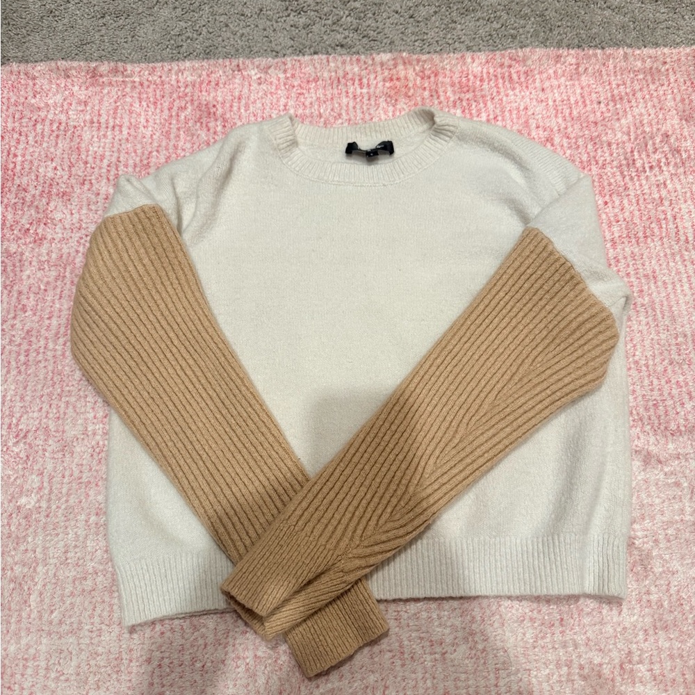 Lulu's Cream and Tan Crew Neck Sweater
